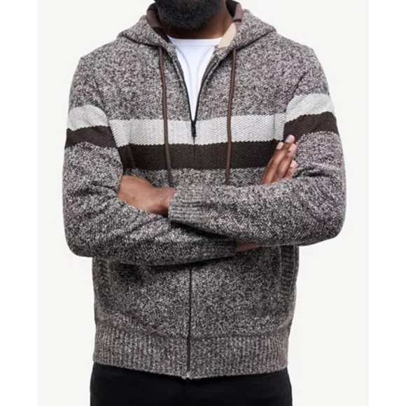 Men's Brown and Cream Striped Sweater